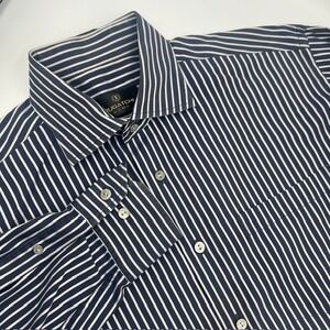 Bugatchi Uomo Men's Navy Blue Striped Long Sleeve Button Down Dress Shirt Size M